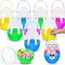 Funtery 8 Pcs Jumbo Easter Eggs 10 Inch Plastic Giant Easter Eggs with Handles, Clear Large Baskets Fillable Big Bunny Egg Shaped Baskets Containers Decoration (Mixed Colors)