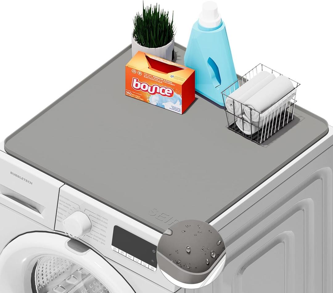 SEIRI 1pcs Washer and Dryer Covers for the Top, 26" x 26" Silicone Dryer Top Protector Mat Non-slip Waterproof Washing Machine Cover Protector Top Load for Laundry & Kitchen (Light Gray)