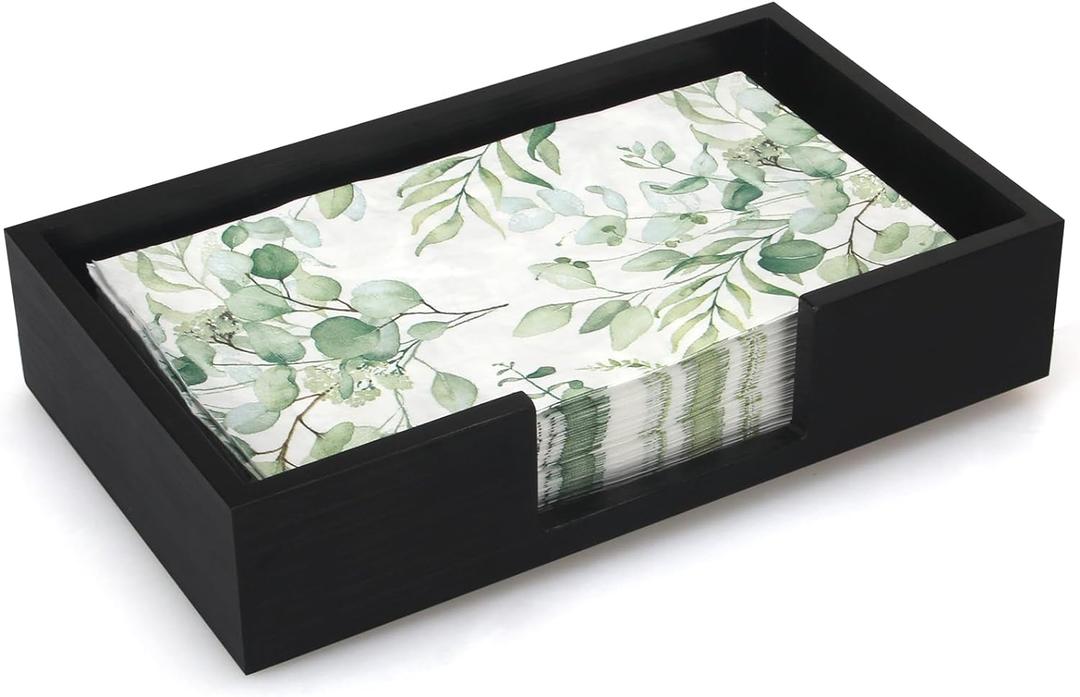 Black Wooden Napkin Holder Guest Towels Holder Flat Bathroom Napkins Holder Disposable Hand Towel Tray Cocktail Napkin Holder for Table Kitchen Counter Modern Paper Towel Holder Basket Accessories