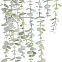 Decorative Hanging Plants for Shelf, Faux Ivy Eucalyptus Vine, Fake Greenery in White Bigger Pot (Light Green, 1PCS)