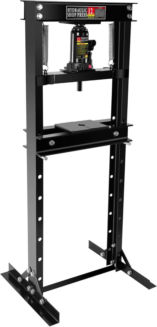 Hydraulic Shop Press,12 Ton H-Frame Garage Floor Adjustable Shop Bearing Press with Stamping Plates to Bend, Straighten, Or Press Parts, Install Bearings & U-Joints