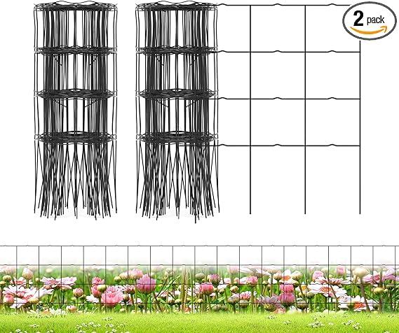 PROWORX Decorative Garden Fence Border Rolls, Total 14 in x 40 ft 2 Pack Metal Folding Flat Wire Fencing for Yard, Black PVC Coated Outdoor Patio Landscape Flower Bed Edging