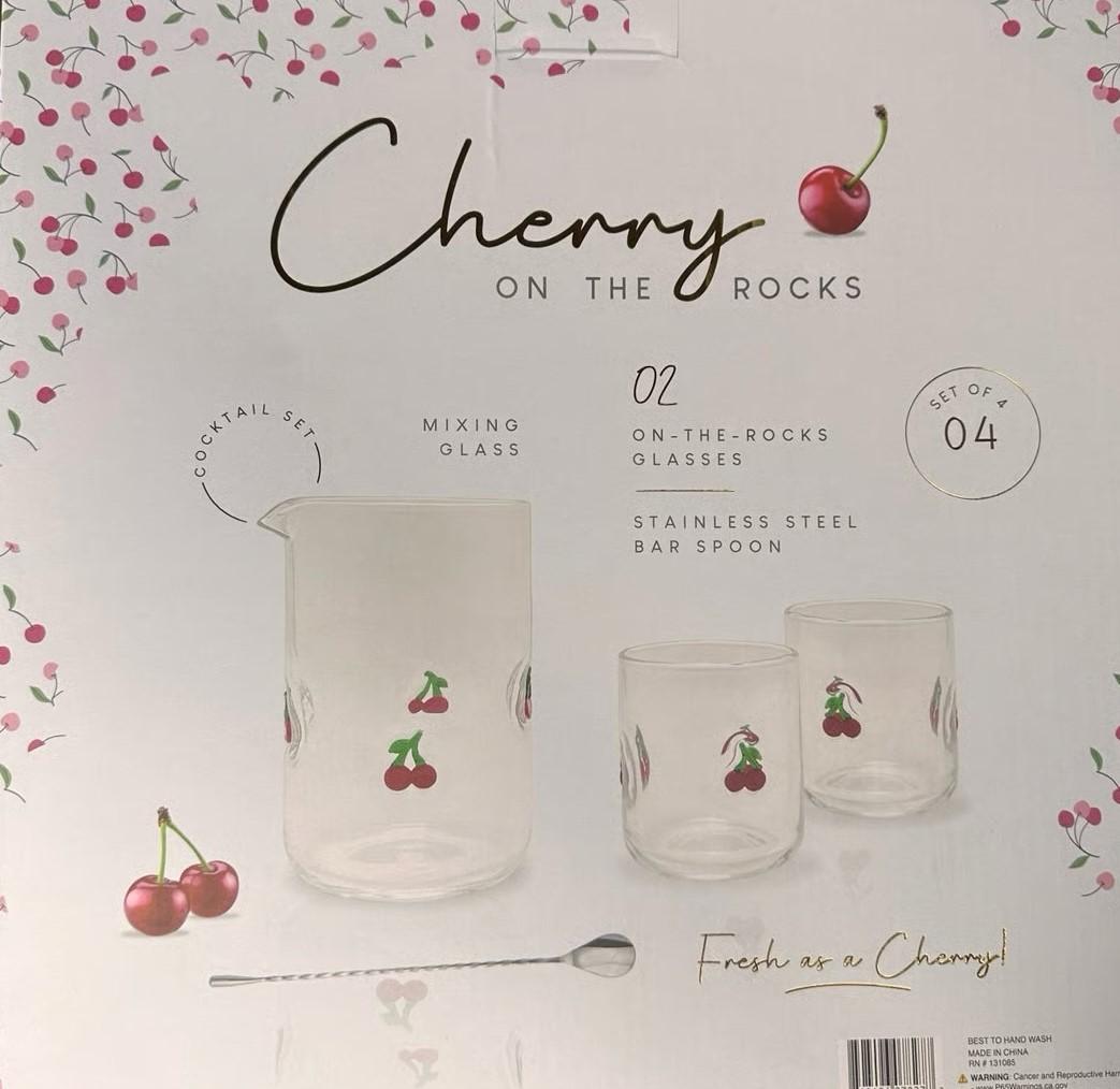 Cherry On The Rocks Mixing Glass Set of 4