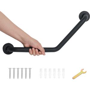 Bathroom Grab Bar, 20 Inch Angled Grab Bar with Anti-Slip Knurled Grip, Matte Black Stainless Steel Bath Balance Bar, Wall Mount Safety Hand Rail Support, Handicap Elderly Senior Assist Bath Handle