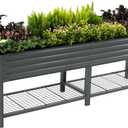 Elevated Raised Garden Bed-V Series, 2' x 8' Garden Beds with Legs & Storage Rack for Patio Porch, 1400 Lbs Weight Capacity, Outdoor Planter Boxes for Gardening Herbs Vegetables Flowers, Modern Gray