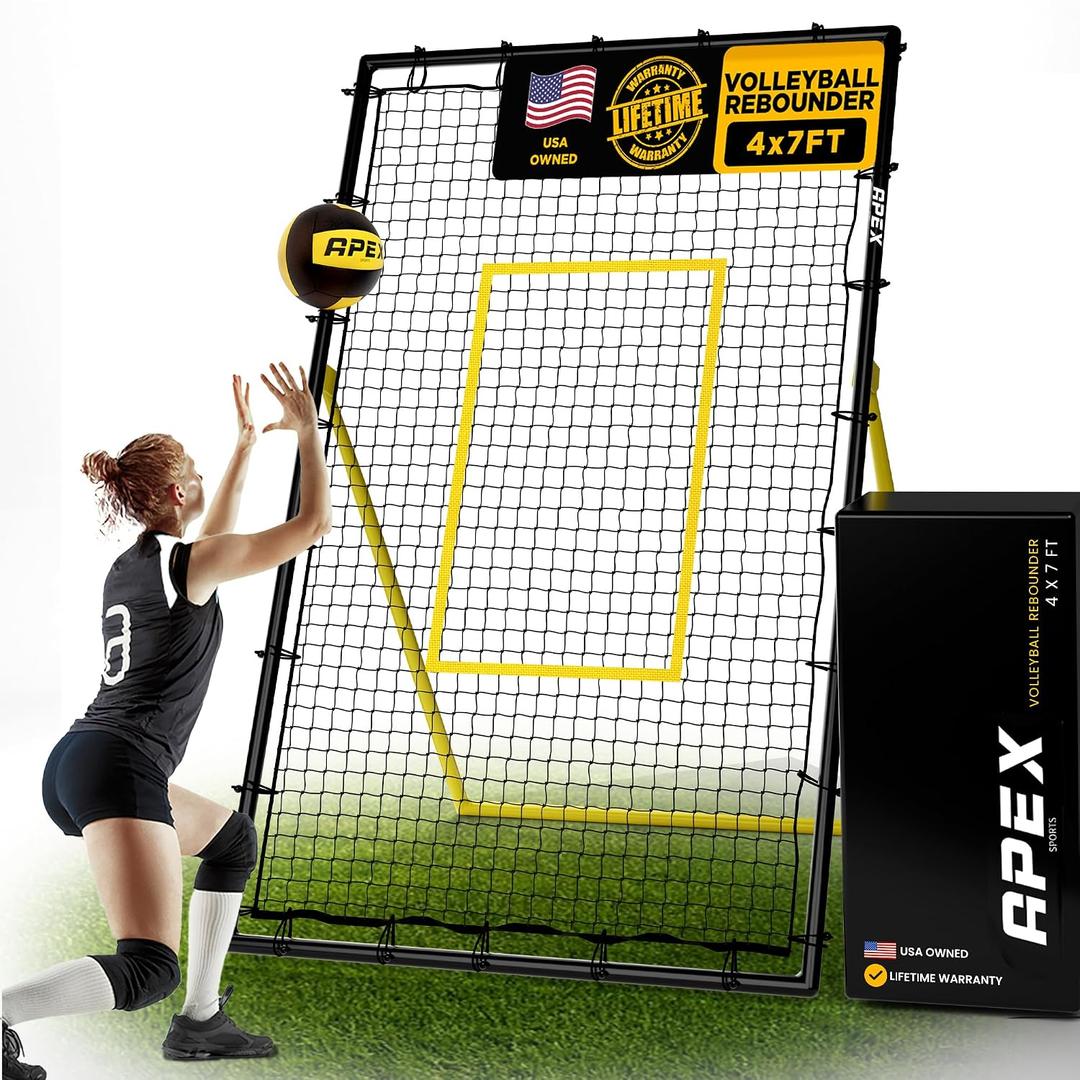 Apex Sports Adjustable Volleyball Rebounder Net 7x4 ft Bounce Back Training Equipment with Angle Customization for Practicing Volleying, Bumping, Spiking Durable & Portable with Travel Bag