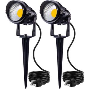 SUNVIE Outdoor Landscape LED Lighting 12W Waterproof Garden Lights COB Led Spotlights with Spiked Stand for Lawn Decorative Lamp US 3- Plug 3000K Warm White (2 Packs)