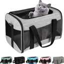 Cat Carrying Case - Pet Carrier Airline Approved, Protable and Breathable Pet Travel Carrier Removable Fleece Pad, Collapsible Cat Carrier Dog Carrier for Medium Cats Small Cats Dogs (Grey&Black M) (17.0"L x 11.0"W x 11.0"H)