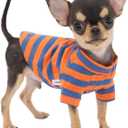 LOPHIPETS 100% Breathable Cotton Striped Dog Tee Shirt TShirt for Small Dogs Chihuahua Puppy Clothes Orange and Blue Strips/M