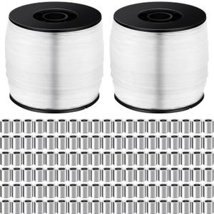 Sumind Strong Clear Picture Hanging Wire Invisible Picture Frame Fishing Wire up to 100 Lbs 656 Feet Monofilament Fishing Line with Aluminum Crimping Loop Sleeves(2 Roll,0.8 mm)