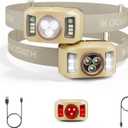 Upgraded Headlamp Rechargeable, Ultra Bright Headlight Flashlight with White Red Light, Motion Sensor Head Lights for Forehead, 6 Modes Head Lamp for Outdoor Camping Running Waterproof (2, Beige)