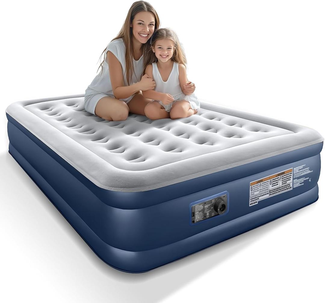 Queen Air Mattress with Built in Pump,18" Raised Blow up Air Bed,3 Mins Quick Self-Inflation/Deflation,660lbs Max, Strong Support,Foldable Inflatable Mattress for Camping/Home/Guests/Travel