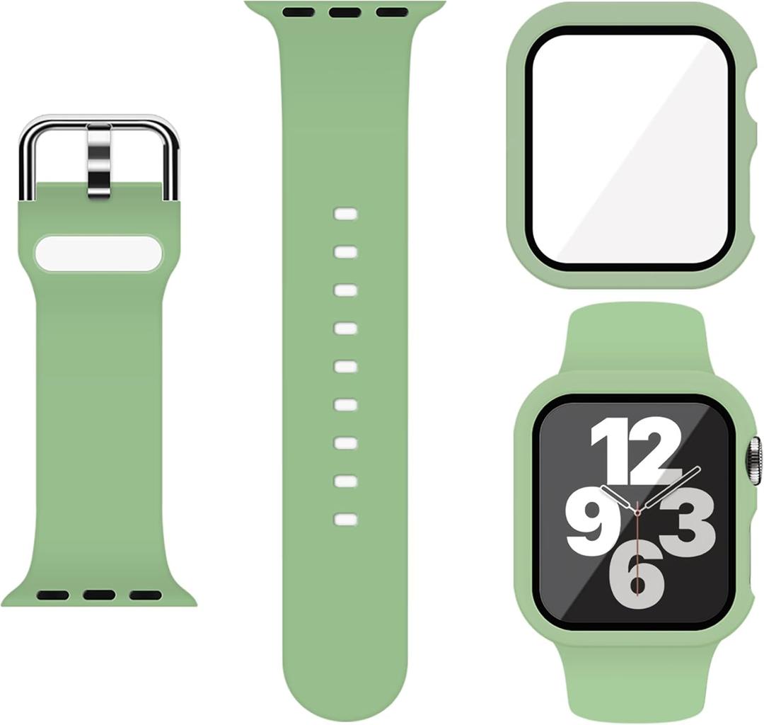 Sport Silicone Band and Case with Screen Protector for Apple Watch Series 11 Series 10 Series 9 Series 8 Series 7 Series 6 SE(Gen 1,2,3) Series 5 Series 4