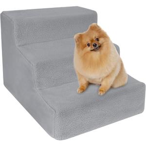yofit Doggy Steps - Non-Slip 3 Steps Pet Stairs for Cats and Dogs, Foldable Plastic with Washable Carpet Holds Up to 50 lbs (Gray)