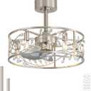 20 Inch Caged Ceiling Fan with Light and Remote, Quiet Reversible AC Motor, 5 ABS Blades, Modern Industrial Crystal Low Profile Small Ceiling Fan Light for Bedroom Home Indoor, Brush Nickle
