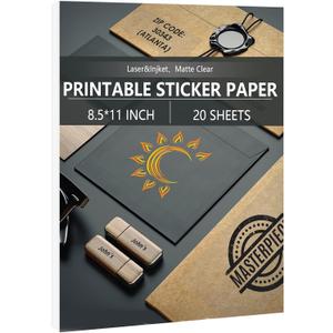 Clear Sticker Paper for Inkjet Printers, 20 Sheets Transparent Printable Vinyl Paper Sticker Label for DIY Crafts Personalized Decals, 8.5 x 11 Inch(Matte Clear)