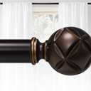 Curtain Rods For Windows 48 to 84 Inches,1 Inch Diameter Heavy-Duty Adjustable Decorative Curtain Rods With Four-Leaf Clover Carving Finials For Bedrooms & Living Rooms.Brown