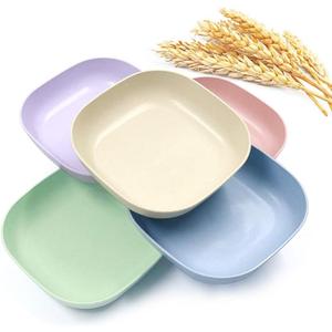 Square Lightweight Wheat Straw Plates, Deep Dinner Dishes, Camping Dinnerware for Serving pasta fruit for Kids Toddlers and Adults (MULTI) Multicolor 24 Pack