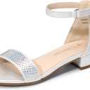 DREAM PAIRS Girls Sandals Low Heel Dress Pump Ankle Strap Flower Wedding Party Shoes for Little Kid/Big Kid (Silver, 13 Little Kid)