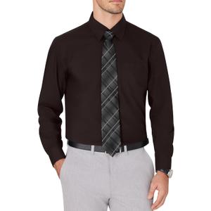 J.VER Men's Dress Shirts Wrinkle Free Long Sleeve Formal Shirt Solid Business Casual Button Down Shirts for Wedding Prom (XX-Large, Dark Brown)