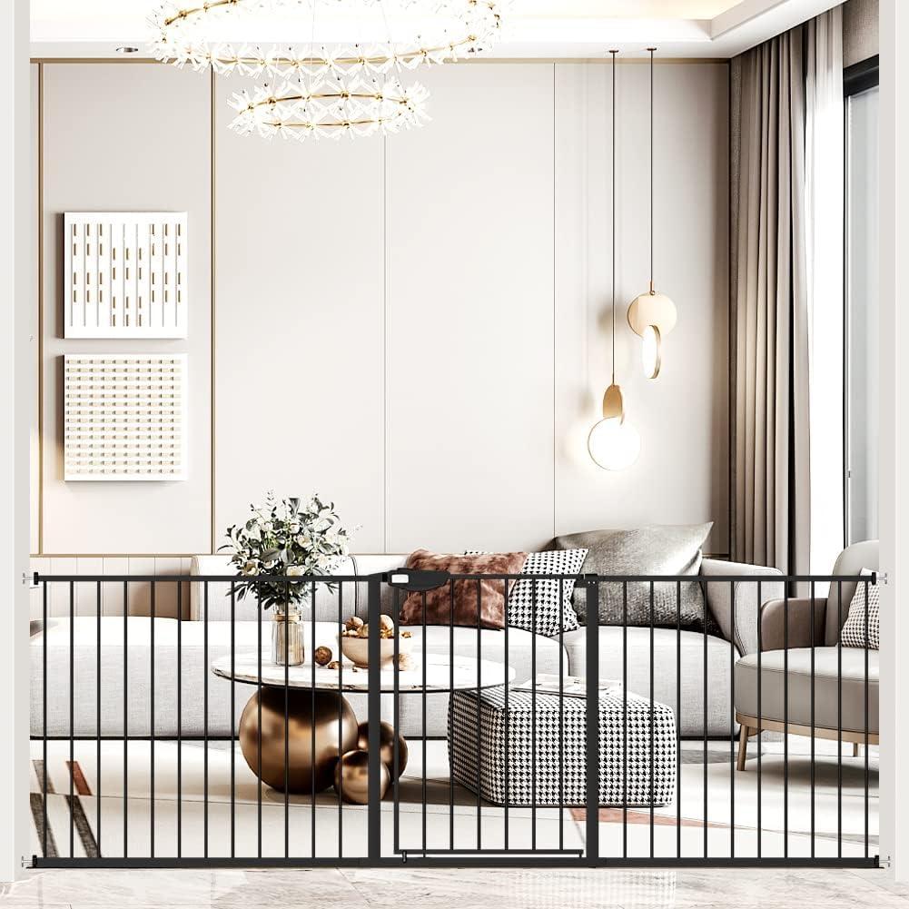 DEARBB Triple Lock Baby Gate for Stairs Doorways and House 31" to 86" Extra Wide Pressure Mounted Easy Walk Through Auto Close Safety Pet Gate Black 76.77-86.22"