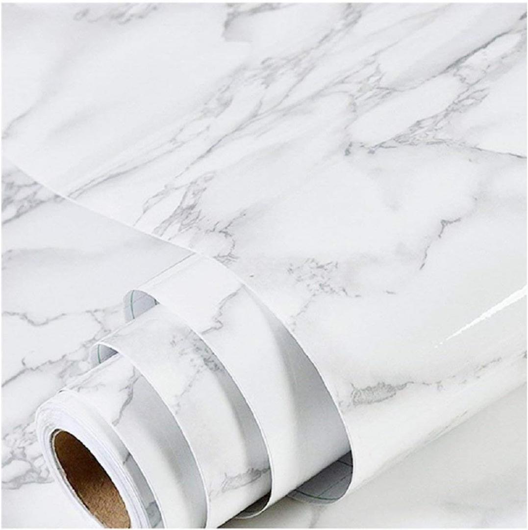 PracticalWs Marble Wallpaper Granite White and Gray Wall Paper Roll 35.4" x 118" Kitchen Countertops Cabinet Furniture is Renovated Thick Vinyl Easy to Remove Without Leaving Glue Upgrade