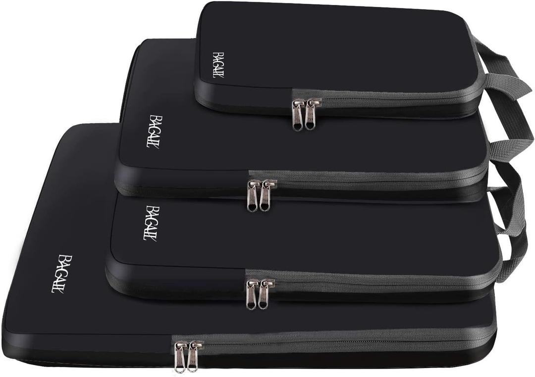 BAGAIL 4 Set/6 Set/8 Set Compression Packing Cubes Travel Accessories Expandable Packing Organizers (Cloth Pattern, 4-Black)