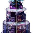 Singer Cupcake Stand Party Supplies - 3 Tier Spring Gifts Korean Pop Singer Happy Birthday Party Cupcake Tower Table Decoration Musical Fan Theme Dessert Tray Holder Cake Stands for Girl Women (Purple)