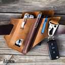 Multitool Sheath for Belt - EDC Pocket Organizer | Leatherman Holster | Leather Multitool Pouch with Pen Holder, Flashlight Sheath and Key Fob Clip | Handmade Leather EDC Organizer (Brown)