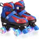Nattork Kids Roller Skates for Boys Girls, 4 Sizes Adjustable Quad Skates for Kids with Light up Wheels,Cool Birthday Gift for Children Beginners Indoor Outdoor Sports (Medium(1-4)  Red Blue)