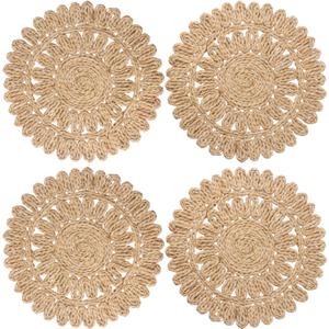 13.8" Round Corn Husk Placemats | Boho Woven Rattan Table Mats | Natural Spring Farmhouse Plate Chargers | Handmade Rustic Wicker Place Mats for Christmas Wedding (Set of 4)