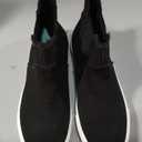 Black Leather Suede Pull On Rounded Toe Low Top Fashion Sneakers (Black, 10)