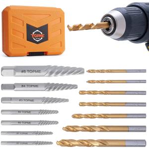 Screw Extractor Set, 14PCS Easy Out Screw Extractor Set and Left-Hand Drill Bit Set, Stripped Screw Extractor Set for Removing Damaged Screws, Broken Bolts, Studs