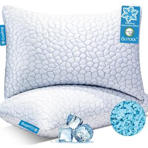 QUTOOL Cooling Pillow for Sleeping, CertiPUR-US Shredded Memory Foam King Pillows Set of 2, Cool Pillow for Hot Sleepers Adjustable Firm Pillow for Side, Back, Stomach Sleepers Soft Yet Support, White