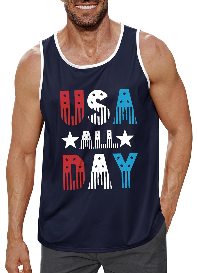 Arvilhill Men's 4th of July Tank Tops American Flag Graphic Sleeveless Shirt, Size: L