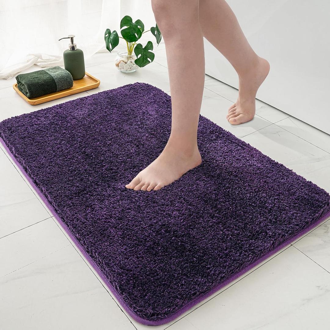 MIULEE Bathroom Rug - Cute Absorbent Bath Mat Made of Thick Fluffy Microsiber for Bathroom Floor, Tub or Entryway, Non Slip Rubber Backside for Extra Safety, Machine Washable - Dark Purple, 16''x24''