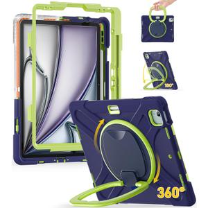 BRAECN Case for iPad Air 13 Inch M3 2025/ M2 2024 & iPad Pro 12.9 6th/5th/4th/3rd Gen: Military Grade Silicone Protective Cover w/Pencil Holder, Kickstand, Swivel Handle, Shoulder Strap, Navy Green