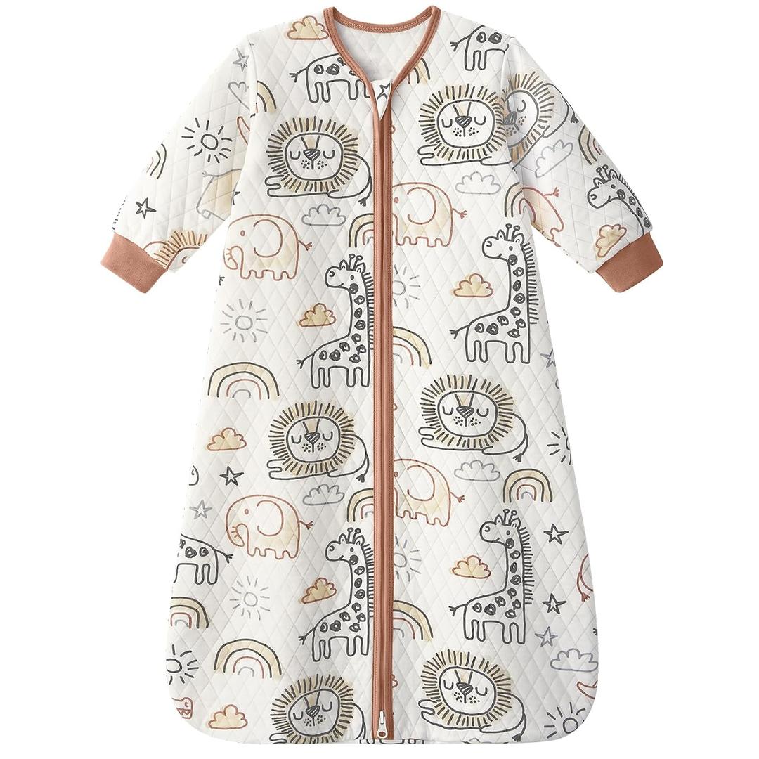 Yoofoss Baby Sleep Sack 6-12 Months 1.0 Tog Long Sleeve Sleep Sack Organic Cotton Wearable Blanket for Infants 2-Way Zipper Quilted Sleeping Sacks(Medium)