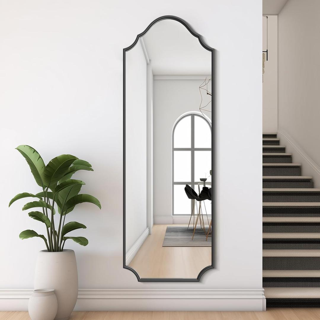 WallBeyond Arched Full Length Mirror Wall Mounted, 65"x22" Black Metal Frame Full Body Mirror for Bedroom, Living Room, Hanging or Leaning Against Wall Full Size