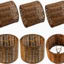 Round Chandeliers Lamp Shades Set of 6, Small Rattan Lampshades, Mini Cylinder Woven Lamps covers,Boho Lampshades Replacement, Clip on Lamps Shades for Floor Lamp Wall Sconces