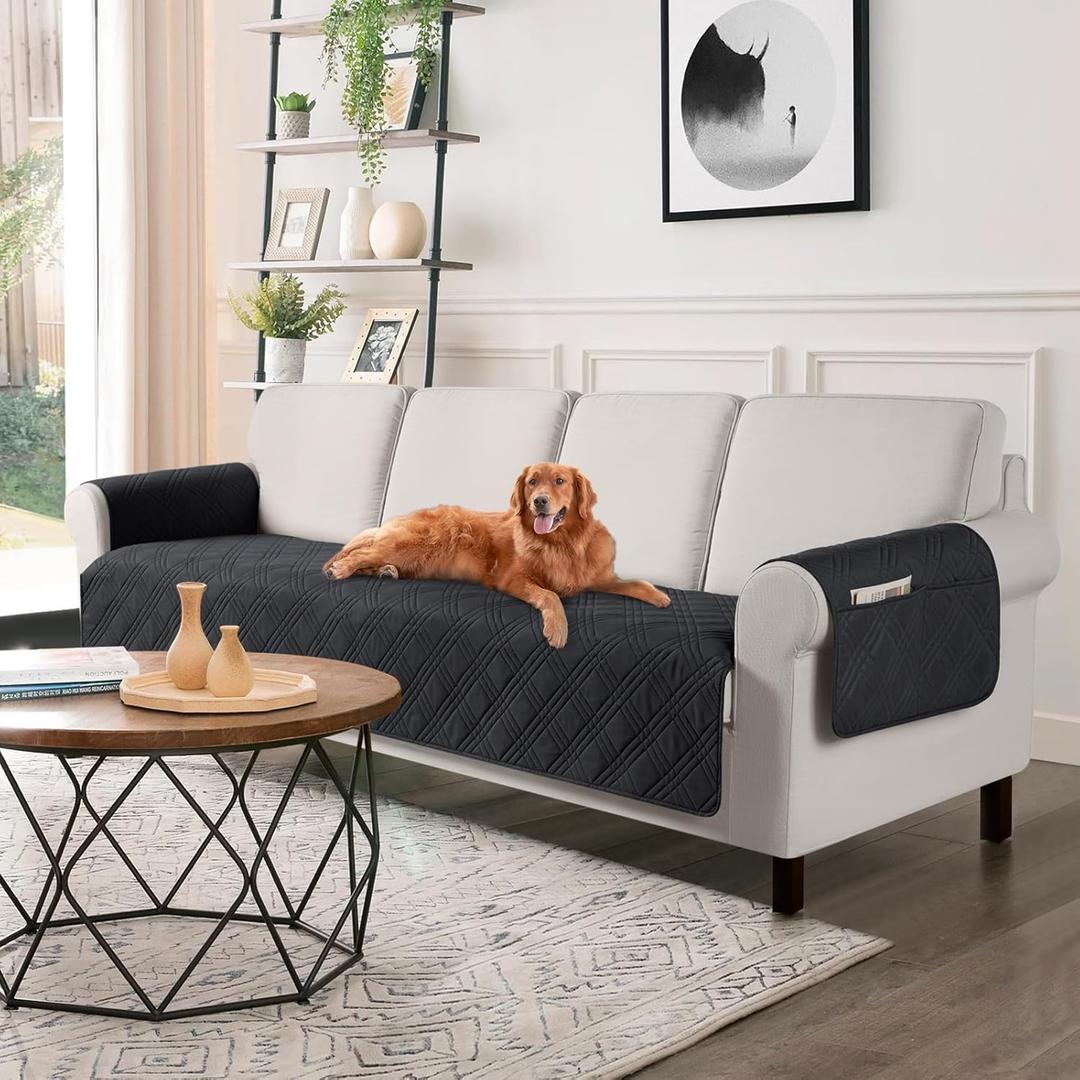 TAOCOCO Waterproof Oversized Couch Covers for Pets Dogs with Non Slip Backing, Sofa Seat Covers with Pocket for 4 Cushion Couch Washable Dog Couch Protector Sofa Slipcovers(Oversized Sofa, Black)