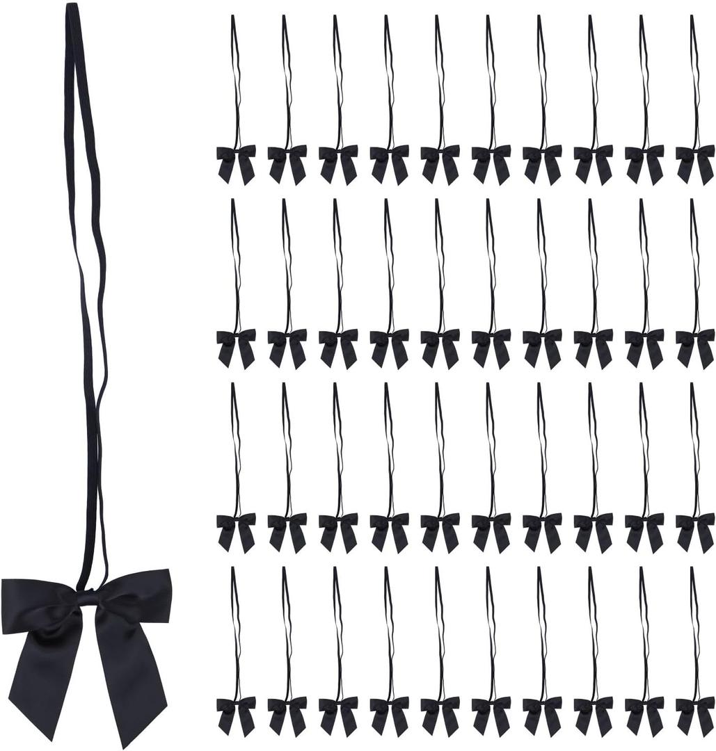 50pcs 14 Inch Stretch Elastic Loops with Pre-Tied Black Ribbon Bows for Gift Wrapping,Baby Showers, Weddings, Christmas Boxes (14", Black)