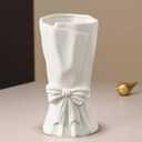 Bow Vase, White Flower Vase for Home Decor, White Ceramic Vase for Boho Style, Bow Decor, 9.3 Inch Flower Vases for Bouquet, Large Vase for Ideal Shelf Decor/Table. (Pure White, Large)