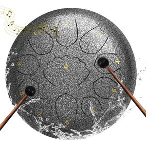 8 Inch Steel Tongue Drum 11 Notes A Major Handpan Drum Portable Rain Drum Outdoor Percussion Instrument with Mallets Finger Picks Carry Bag Music Book Beginner Yoga Meditation Gift (Silver)