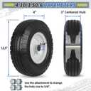 GICOOL 4.10/3.50-6 Flat Free Tire and Wheel, with 3"-3.5''-4.0''-4.5'' Centered Hub, and 3/4" & 5/8" Bearings, Replacement for Lawnmower, Wheelbarrow, Hand Truck/All Purpose Utility Tire on Wheel