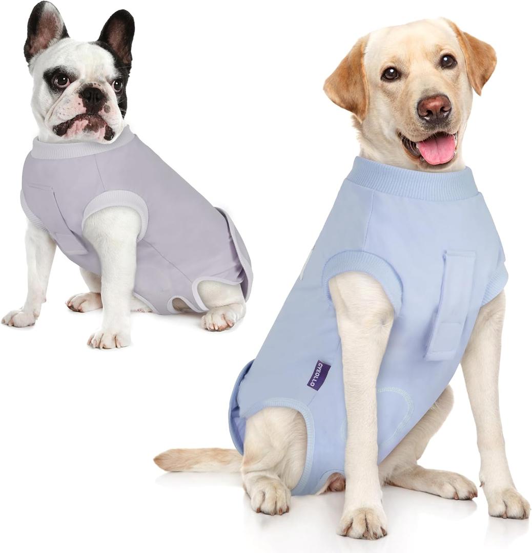 cyeollo 2pack Surgery Recovery Suit for Dogs Cats Soft Breathable Female Male Pet Bodysuit After Surgery for Spay, Neuter, Surgical Recovery Onesie Shirt for Medium Large Dogs, Blue & Grey, XL (X-Large (Back: 19"-22"))