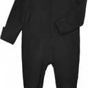 Aablexema Baby Footie Pajamas Zipper - Rayon from Bamboo Infant Footed Pjs with Mittens Sleepwear Jammies(Black, Newborn)