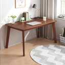 IOTXY Simple Wooden Writing Desk - Modern Minimalist Style PC Laptop Computer Workbench with Solid Wood Legs, 47" W Home Office Work Table for TV Stand Music Video Live Broadcast Workstation, Walnut