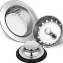 Mudder 3 Pcs Kitchen Sink Drain Strainer and Stopper Stainless Steel Garbage Disposal Plug with Handle Universal Anti-Clogging Kitchen Sink Filter Sieve Basket Strainer(Silver)
