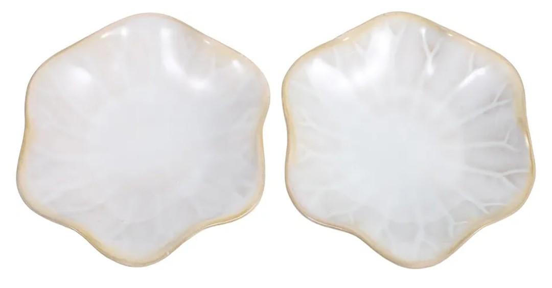 2pcs Lotus Leaf Shaped Ceramic Jewelry Tray Ring Dish Holder Small Organizer for Earrings Necklaces Bracelets Keys with Box and Pearl Cotton Bag